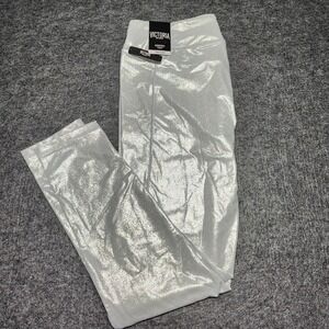 Victorias Secret Womens Sport Knockout Tights Shimmery Metallic Silver Large NEW
